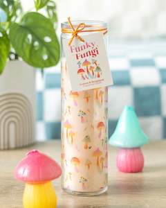 Funky Fungi Mushroom Print Tube Candle NEW!