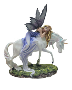 Fairies Mermaids: Large Resting Fairy on Standing Unicorn - LAST ONE