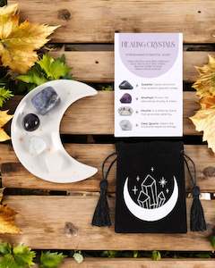 Stress Healing Crystal Set with Moon Trinket Dish NEW