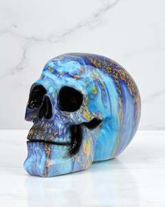 Wicca Pagan: Blue & Gold Marble Skull