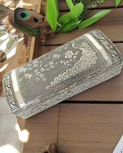 Rounded Jewellery Box with Mirror & Ring Holder Peacock Design