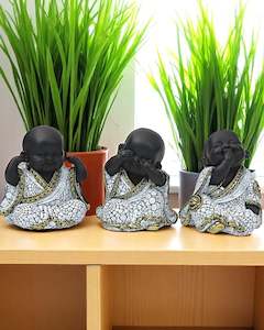 Buddha: Wise Sitting Buddha Pebble deisgn ( set of 3 ) 11cm