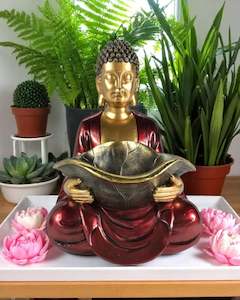 Buddha: 29cm Gold & Red Sitting Buddha with Bowl