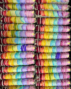 Chakra Smudge Stick, 8" White Sage Wand w/Rainbow Rose Petal
