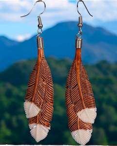 Bone Earrings: Brown Huia Feather earrings
