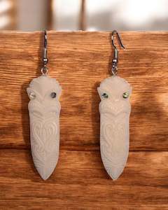 Bone Earrings: Tiki Taiaha Earrings - Bone