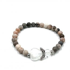 Pink Zebra Jasper Crystal Heart Guardian Angel Bracelet