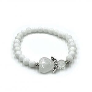 Crystal Jewellery: White Jade Crystal Heart Guardian Angel Bracelet