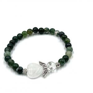 Moss Agate Crystal Heart Guardian Angel Bracelet