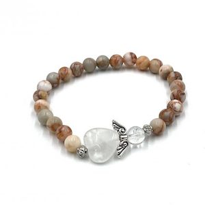 Crystal Jewellery: Red Veined White Onyx Crystal Heart Guardian Angel Bracelet