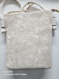 Crossbody Bags: Lace emboss Phone Bag Ivory