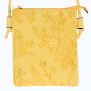 Crossbody Bags: Hibiscus emboss Phone Bag SUNSHINE