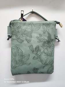 Crossbody Bags: Hibiscus emboss Phone Bag Moss