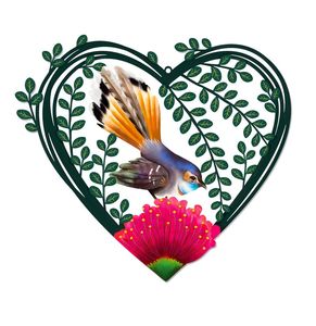 40cm NZ Native Wall Art Metal Colour Heart Fantail