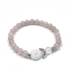 Rose Quartz Crystal Heart Guardian Angel Bracelet