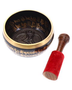Singing Bowls: SINGING BOWL - Om Matra Black Etched 10cm