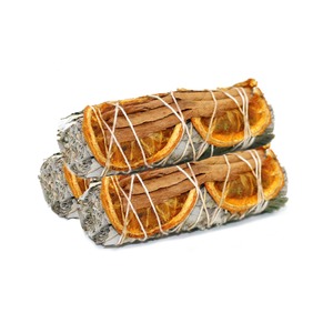 Smudge Sage Palo Santo: White Sage, Cinnamon & Orange Smudge Stick Bundles (4 in.)