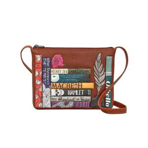 Hand Bags: Shakespeare Bookworm Leather Crossbody Bag - Brown