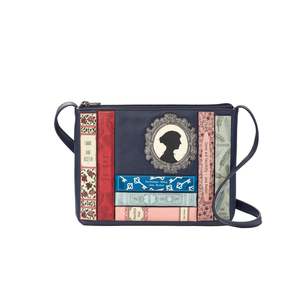 Hand Bags: Jane Austen Bookworm Leather Crossbody Bag - Navy