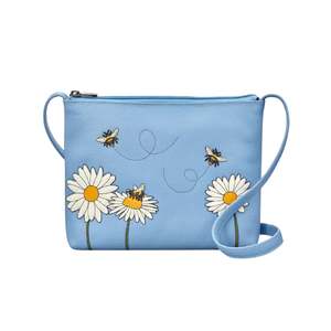 Bee Happy Leather Crossbody Bag - Blue