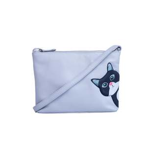 Hand Bags: Cleo the Cat Leather Cross Body - Grey