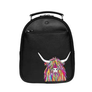 Highland Cow Leather Backpack - Black