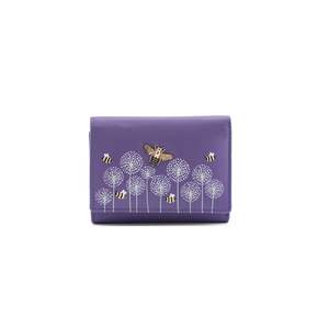 Moonflower Tri-Fold Leather Bee Purse - Purple