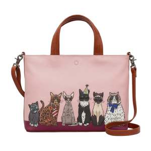Party Cats Leather Grab Bag - Brown