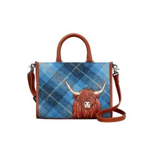 Highland Cow Tweed & Leather Grab Bag - Blue