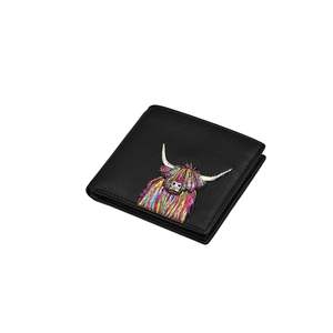 Mens Wallets: Rainbow Highland Cow Men's Leather Wallet - Black