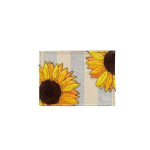 Card Coin Holder: Sunflowers Bloom Card & Coin Leather Purse - Brown