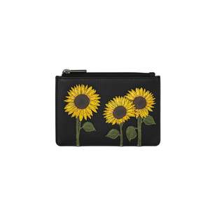 Card Coin Holder: Sunflowers Card & Coin Leather Purse - Black