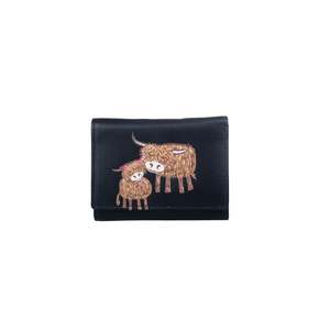 Oxford Leather Purse: Bella Mum and Daughter Tri-Fold Leather Purse - Black