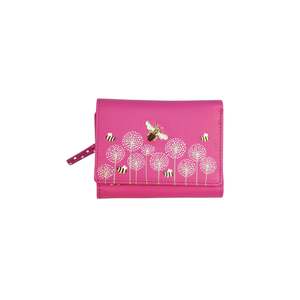 Oxford Leather Purse: Moonflower Tri-Fold Leather Bee Purse - Pink