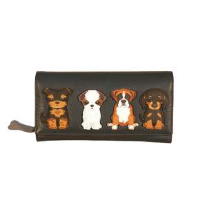 Matinee Leather Wallets: Best Friends Sitting Dogs Matinee Leather Purse - Grey