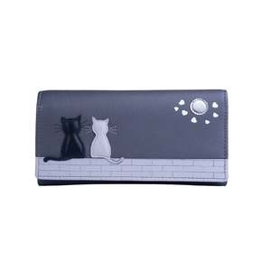 Matinee Leather Wallets: Midnight Cats Matinee Leather Wallet - Grey