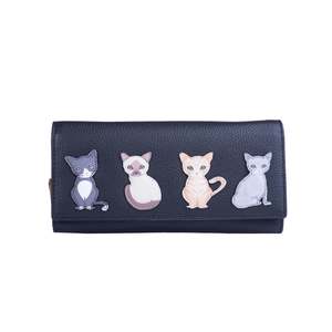 Matinee Leather Wallets: Best Friends Sitting Cats Matinee Leather Purse - Black