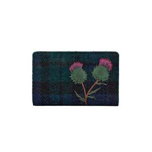 Tri Fold Leather Wallets: Highland Thistle Oxford Leather Purse - Black