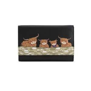 Tri Fold Leather Wallets: Bella Family Large Tri Fold Leather Purse - Black