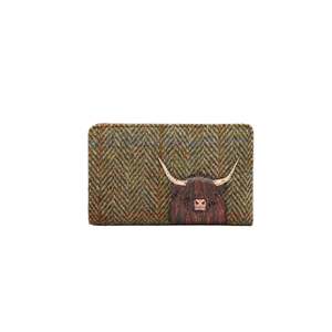 Wallets: Highland Cow Oxford Leather Purse - Brown Harris Tweed