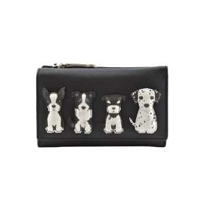 Tri Fold Leather Wallets: Best Friends Sitting Dogs Tri-Fold Leather Purse - Black