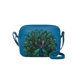 Peacock Plume Belmont Leather Crossbody Bag - Blue