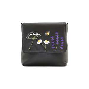 Hand Bags: Blossom Leather Flap Crossbody Bag Black
