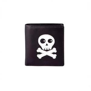 Mens Wallets: Pinky Skull Leather Wallet  - Black