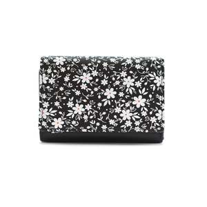 Tri Fold Leather Wallets: Maisie Flower Print Tri Fold Leather Purse - Black