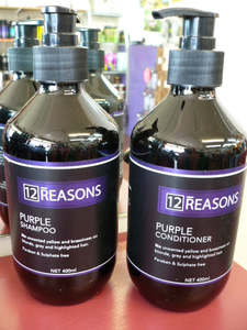 Vegan Organic Options: 12Reasons PURPLE Shampoo & Conditioner duo BIG 400ml each with pumps