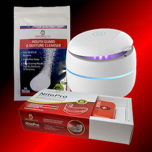 Products: Anti-Snoring Mouthguard Combo | Snorblok NitePro + UV Steriliser + Steritabs