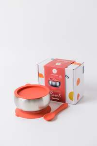 Stainless Steel Feeding Bowl with silicone suction base, airtight lid and spoon
