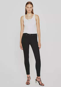 Ag Denim: AG Legging Ankle in Super Black Stretch Sateen