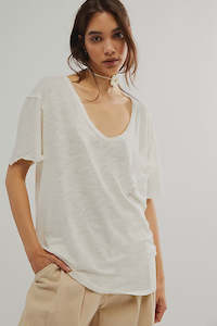 Free People: Free People All I Need Tee in Ivory/Dried Basil/ Yellow Tansy